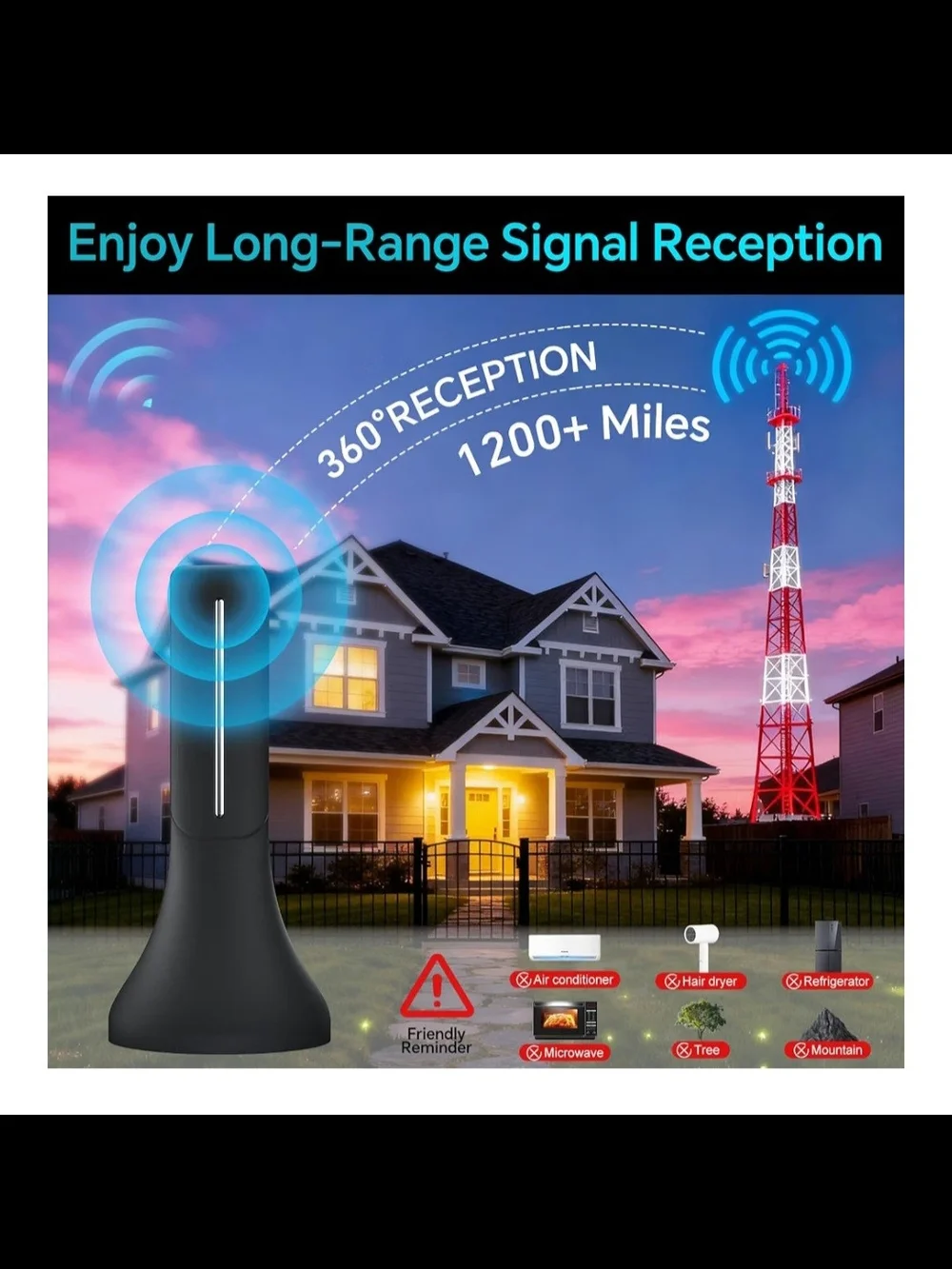 Black Indoor TV Antenna for Digital Broadcasts